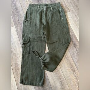 #6)  NWOT 100% Linen Green pants ( Jogger style or cargo)